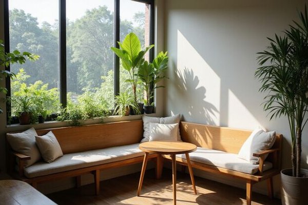 Cozy corner seating with plants and natural light